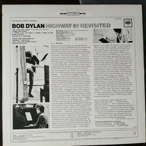 BOB DYLAN Highway 61 Revisited Vinyl Stereo 360 Sound Columbia Records KCS 9189 - Picture 4 of 8